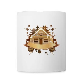 cozy log cabin with banners to label - Mug - white - Front