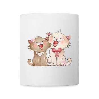 zwei niedliche singende Katzen Kinder - Tasse - Weiß - Vorne