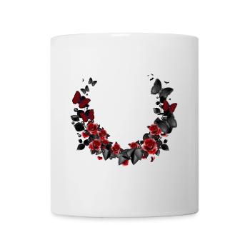 beautiful wreath of roses and butterflies - Mug - white - Front