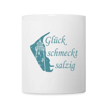 Glück schmeckt salzig – Amrum Nordsee Insel Design - Tasse - Weiß - Vorne