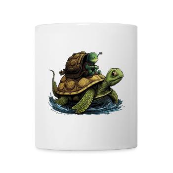 Kleine grüne Schnecke lässt sich von Schildkröte m - Tasse - Weiß - Vorne