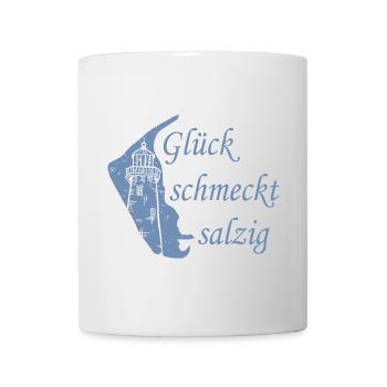 Glück schmeckt salzig – Amrum Nordsee Insel Design - Tasse - Weiß - Vorne