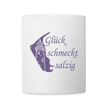 Glück schmeckt salzig – Amrum Nordsee Insel Design - Tasse - Weiß - Vorne