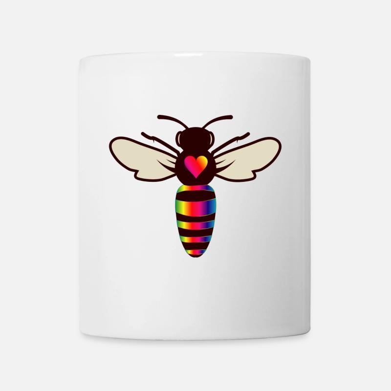 stylized bee in colorful look and bee heart - Mug - white