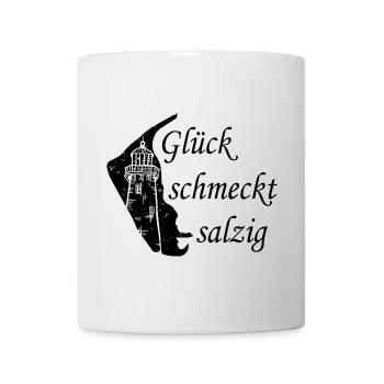 Glück schmeckt salzig – Amrum Nordsee Insel Design - Tasse - Weiß - Vorne