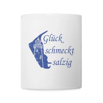 Glück schmeckt salzig – Amrum Nordsee Insel Design - Tasse - Weiß - Vorne
