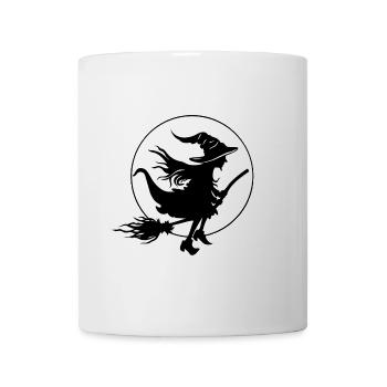 Junge Hexe vor Vollmond Halloween Motiv - Tasse - Weiß - Vorne
