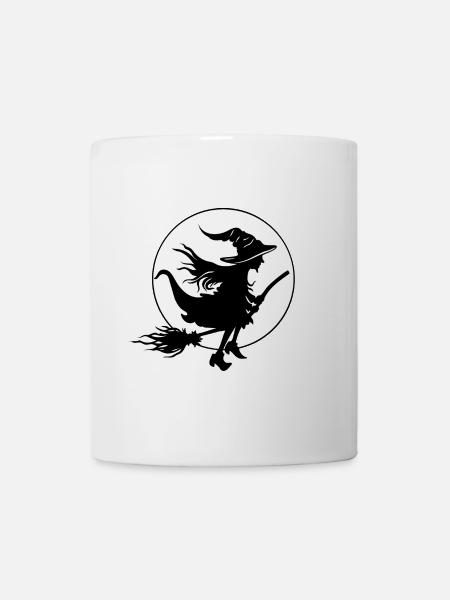 Junge Hexe vor Vollmond Halloween Motiv - Tasse - Weiß