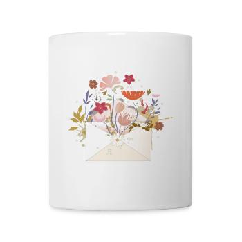 floraler Briefumschlag mit Blüten und Pflanzen - Tasse - Weiß - Vorne