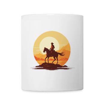 Cowboy sur son cheval au couché de soleil - Mug blanc - blanc - Devant