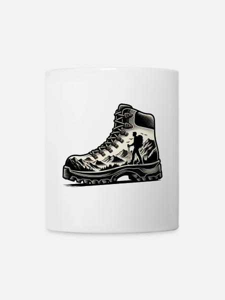 Dessin Randonneur Chaussure randonnée Montagne - Mug blanc - blanc