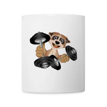 Bodybuilder meerkat with dumbbells while exercising - Mug - white - Front