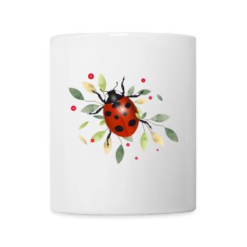 rot leuchtender Marienkäfer mit grünen Blätter - Tasse - Weiß - Vorne