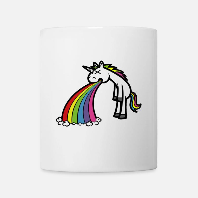licorne drôle vomissant arc-en-ciel dessin animé - Mug blanc - blanc