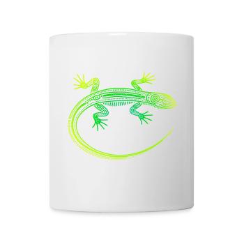 Lizard Aboriginal motifs, tribal gradient green yellow - Mug - white - Front