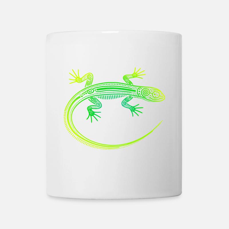 Lézard motifs aborigène, tribal dégradé vert jaune - Mug blanc - blanc