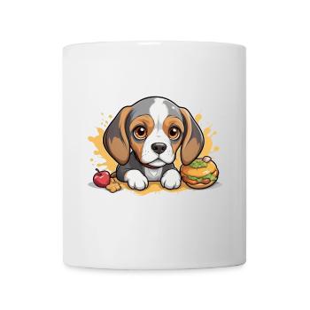 Little Beagle puppy with apple and burger - Mug - white - Front