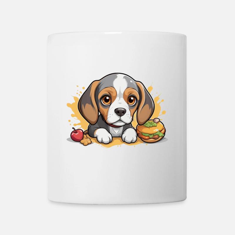 Kleiner Beagle Welpe mit Apfel und Burger - Tasse - Weiß