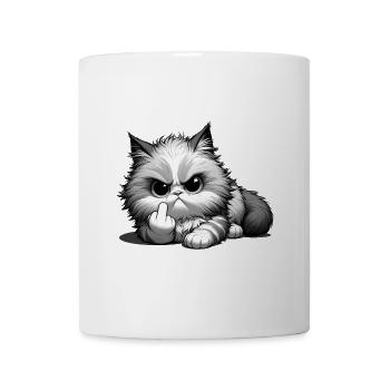 Grumpy Katze mit frechem Mittelfinger - Tasse - Weiß - Vorne
