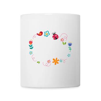 Round frame with flowers, ladybug and bird - Mug - white - Front
