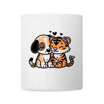 Cuddling Dog And Tiger In Love - Tasse - Weiß - Vorne