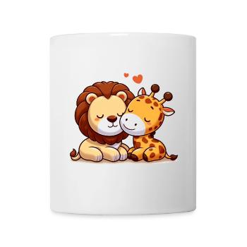Cuddling Lion And Giraffe In Love - Mug - white - Front