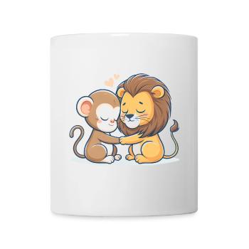 Cuddling Monkey And Lion In Love - Mug - white - Front