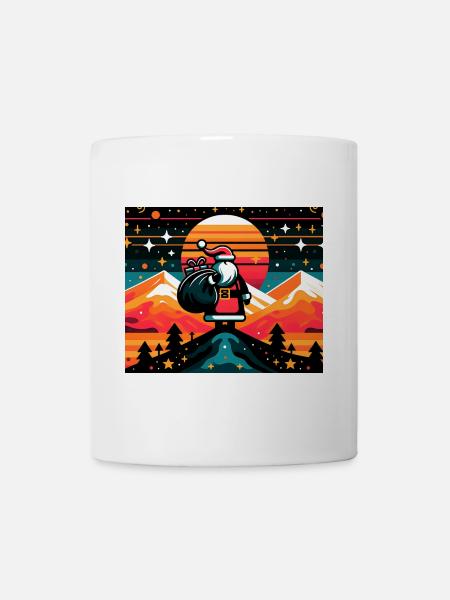 grafischer Weihnachtsmann, Weihnachtsmann auf Berg - Tasse - Weiß