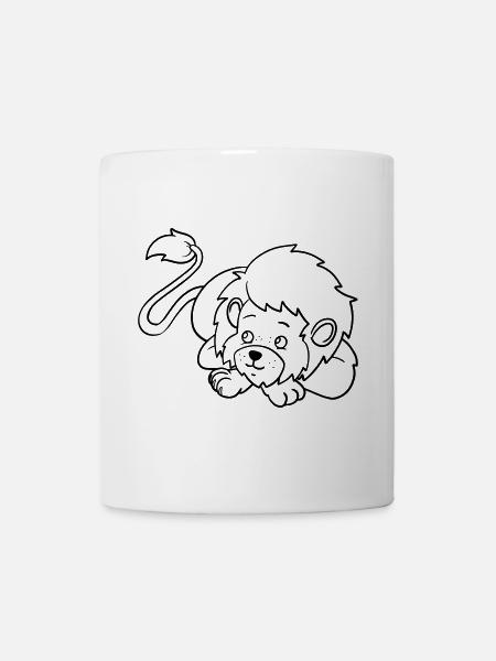 Lion Kawaii coloring page hand-illustrated - Mug - white
