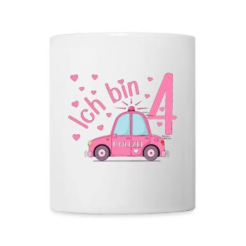 Polizeiauto Ich bin 4 Geburtstag Rosa - Tasse - Weiß - Vorne