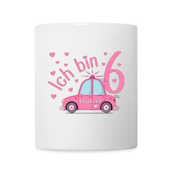 Polizeiauto Ich bin 6 Geburtstag Rosa - Tasse - Weiß - Vorne