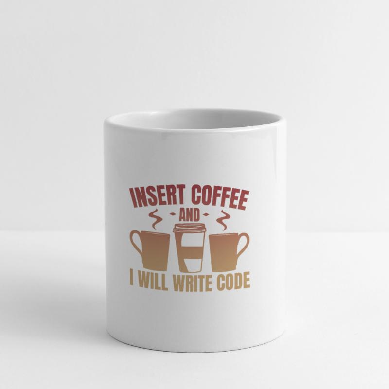 Kaffee einwerfen und Code schreiben Tasse