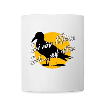 Sei eine Möwe scheiss auf alles. Möwensilhouette - Tasse - Weiß - Vorne