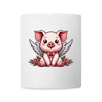 Cute Pig Angel Roses Cartoon Wings - Mug - white - Front