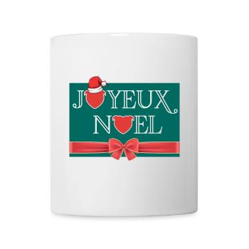 Joyeux Noël tête de cœur staffie et nœud cadeau - Mug blanc - blanc - Devant