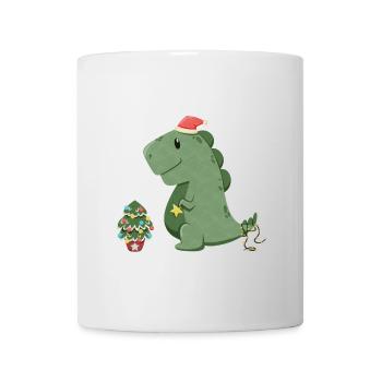 Cute dinosaur decorating his Christmas tree - Mug - white - Front