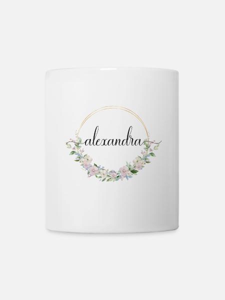Alexandra! Floraler Kranz, personalisierbar - Tasse - Weiß