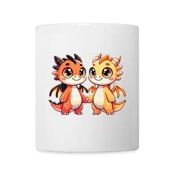 Two Cute Dragon Friends Holding Hands - Tasse - Weiß - Vorne