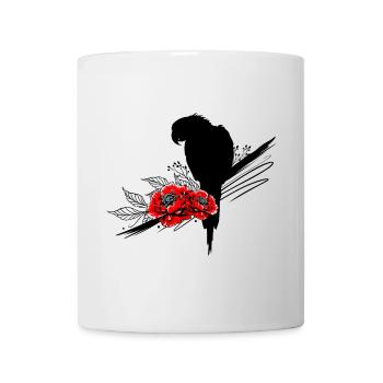Papagei mit Pfingstrosen – tropischer Sommerlook - Tasse - Weiß - Vorne
