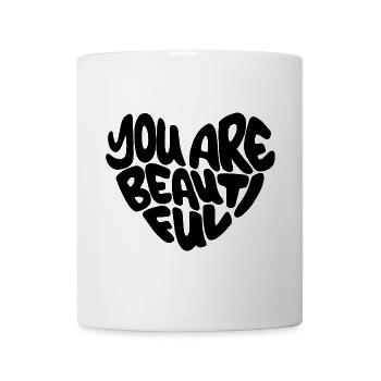 you are beautiful - Lettering / schwarz herzform - Tasse - Weiß - Vorne