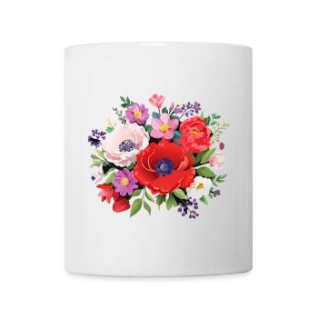 Bouquet of flowers, peonies, poppies, vintage, flower - Mug - white - Front
