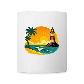 Sunset with lighthouse on tropical beach - Mug - white - Front