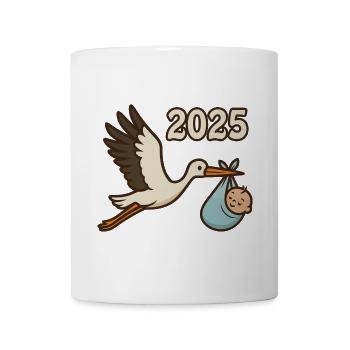 Storch mit Findelkind im Schnabel 2025 - Tasse - Weiß - Vorne