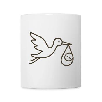 Cigogne avec bébé enfant - Arrivée minimale de bébé - Mug blanc - blanc - Devant