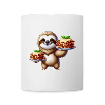 Cute Sloth Cartoon Lasagna Italian Food - Mug - white - Front