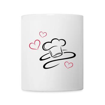 Koch, Kochmützen Logo mit drei Herzen. - Tasse - Weiß - Vorne