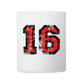 Zahl 16 (Vintage Rot) 16. Geburtstag Nr. 16 - Tasse - Weiß - Vorne