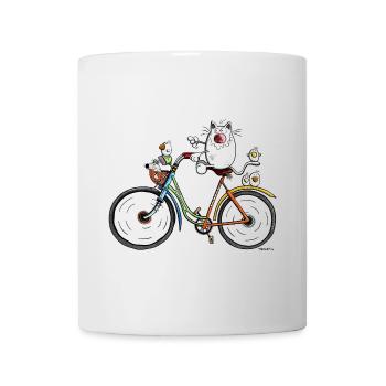 Katze auf Fahrrad - Tasse - Weiß - Vorne