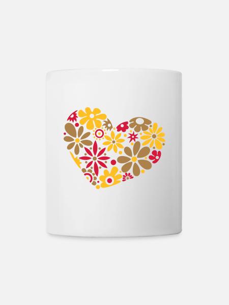 Großes Flower Power Herz, bunt - Tasse - Weiß