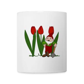 Garden gnome, tulips, spring, garden - Mug - white - Front